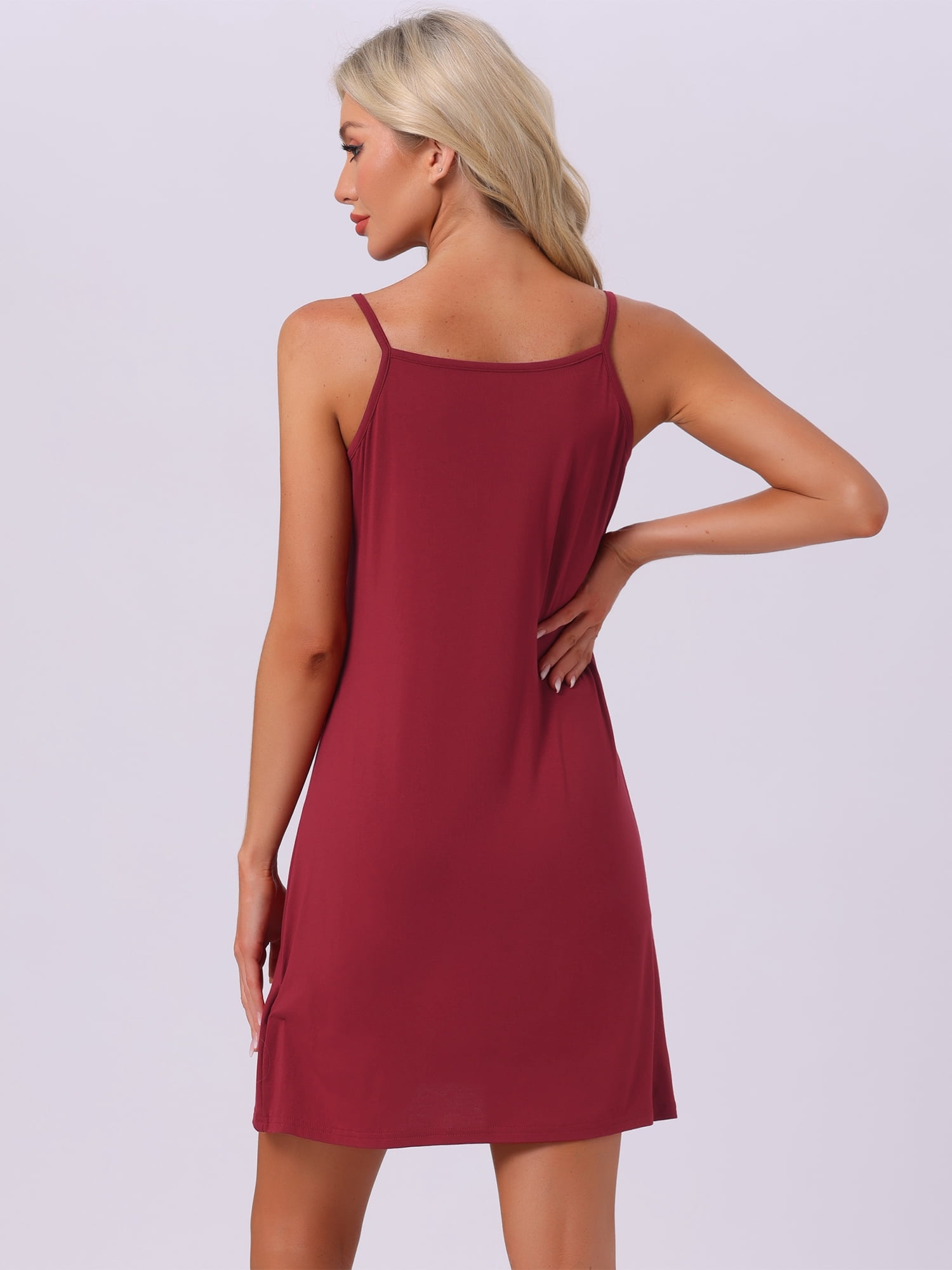 DARING DIVA Women's Modal Soft Square Neck Spaghetti Strap Dress Sleepwear M Red