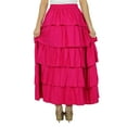 thumbnail image 2 of Bimba Women Pink Cotton Frill Skirt Long Flaired Elastic Waist Maxi Bottoms, 2 of 7