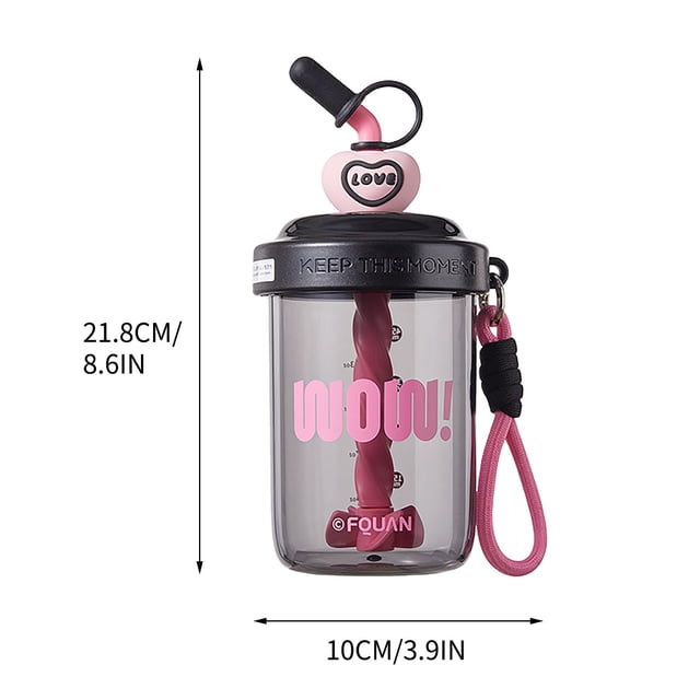 RKSTN Mixing Cup Stirring Cup Student White Collar Coffee Protein Powder Plastic Water Cup Cute Handheld Large Capacity Straw Cup Capacity 580ml Kitchen Gadgets