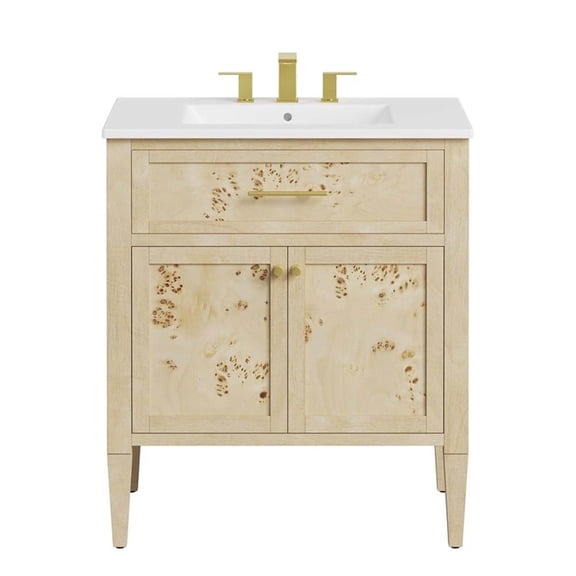Modway Elysian 30" Modern Wood Bathroom Vanity in White and Burl Oatmeal