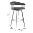 thumbnail image 5 of Lif 29 Inch Swivel Barstool Chair, Slatted Arms, Steel, Gray Faux Leather - Saltoro Sherpi, 5 of 5