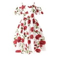 thumbnail image 2 of Girls Dresses for Summer Girls French Style Rose Print Spaghetti Strap Off Shoulder Tiered Dress Cute casual Dresses Red 10Y(9-10 Years), 2 of 9
