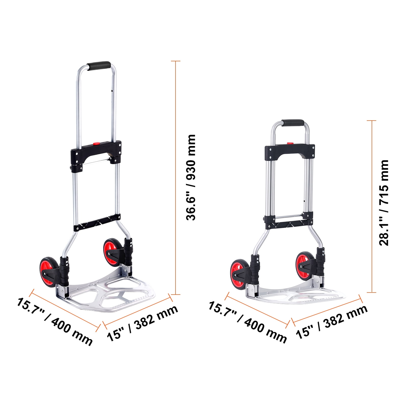 VEVOR Folding Hand Truck Aluminum Luggage Trolley Cart Dolly 176 lbs Bungee Cord