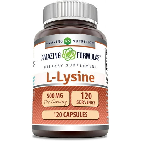 Amazing Formulas L-Lysine 500 mg Per Serving 120 Capsules Amino Acid Supplement | L-Lysine HCL | Ideal for Men & Women | Non-GMO | Gluten Free