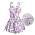 thumbnail image 6 of COEQINE Swim Dress for Girls with Built-in Liner & Flowy Skirt, Scoop U-Neck V-Back Playful Tankini Style Swimsuit for 5-6 Year Olds, Polyester Spandex Blend, Easter Bunny Daisy Violet, 6 of 8