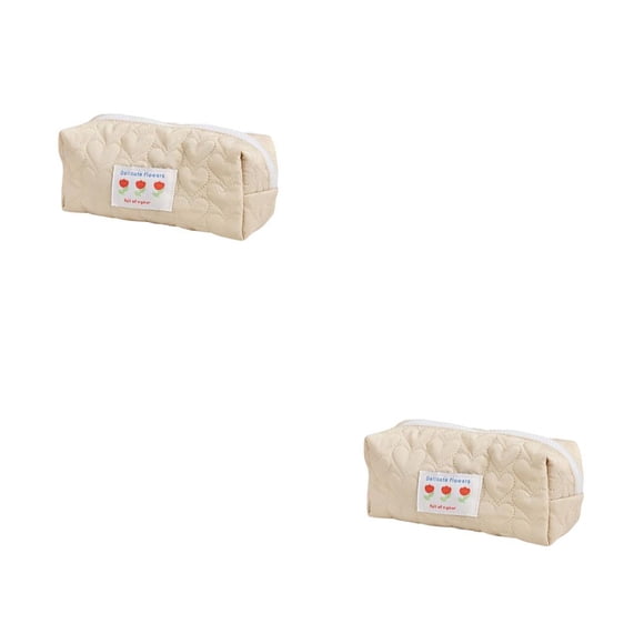 Seitruly Estuche para lápices con almohada para niña, bolsas de cosméticos encantadoras de gran capacidad, bolsas de papelería flexibles, Beige 2piezas