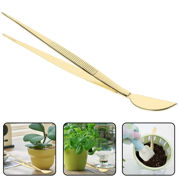 GAXIRE Bonsai Tweezers Curved Tip Stainless Steel Golden 1Pack