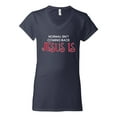 thumbnail image 3 of Normal Isn't Coming Back Jesus Is Inspirational/Christian Women's Standard V-Neck Tee, Navy, XX-Large, 3 of 5
