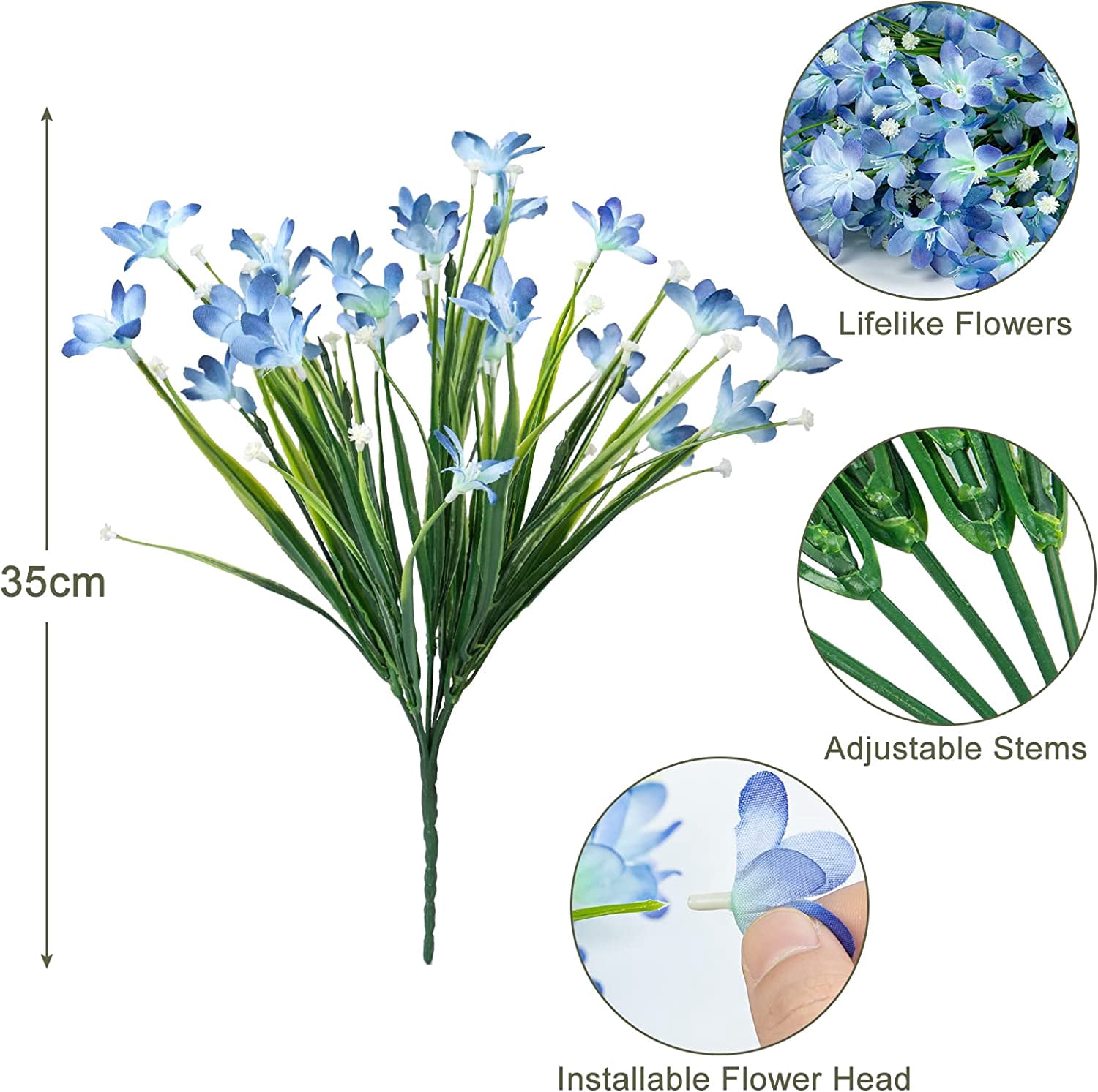 Artificial Flowers for Outdoors Daffodils Fake Flowers Plants UV Resistant Faux Greenery Plastic Shrubs for Garden Porch Window Box Wedding Home Decor, Blue