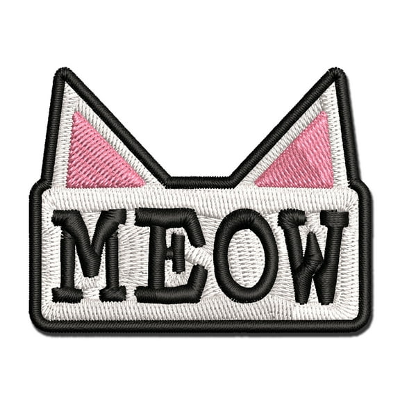 Meow Cat Fun Text Applique Multi-Color Embroidered Iron-On Patch - 2.5 Inch Small