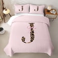 thumbnail image 2 of meiyoeat Chic Leopard Bow J Twin Quilt Set,Cheetah Print Monogram Initial Art Twin Coverlet Set For Girl,2 Pieces, 2 of 7