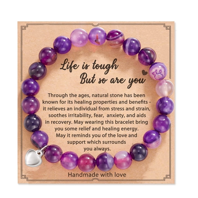 Get Well Soon Gifts, pulsera curativa de amatista de piedra natural para mujeres, hombres, adolescentes y niñas