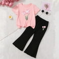 thumbnail image 6 of Girls Floral Lounge Set Size 6 Two Piece Spring Outfits Cute Short Sleeve Tees Flare Leggings Summer Cute Clothes 5 Years, Pink, 6 of 7