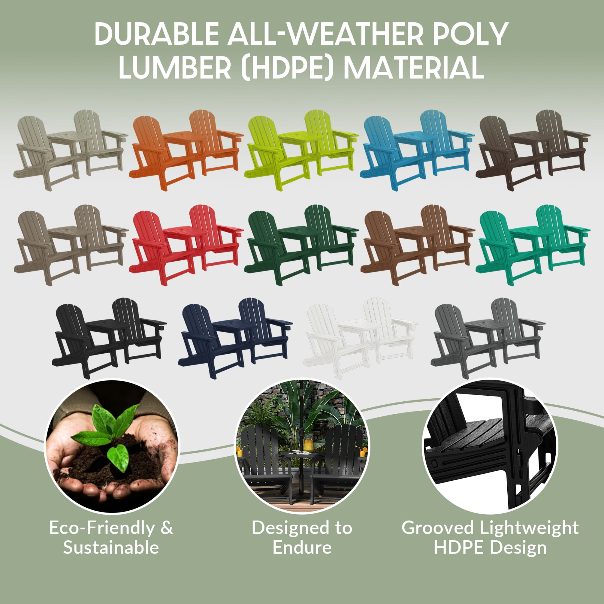WestinTrends Azura Outdoor HDPE Adirondack Chairs With Connecting Table Tray (Set of 2), Black
