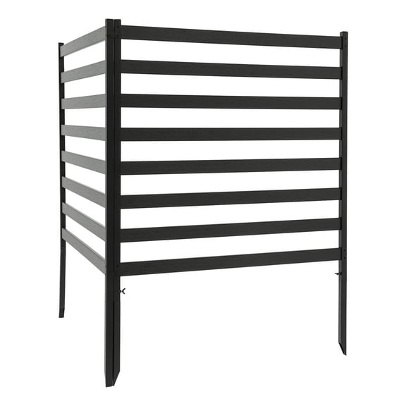 Outdoor Air Conditioner Fence,  Steel and Plastic-Wood, Stylish Black/Brown Design, Protects Units from Weather and Visibility