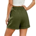 thumbnail image 3 of CIENVNSTG Bermuda Shorts for Women Solid Color Summer Dressy Casual Elastic High Waisted Shorts Roll Up Pleated Wrap Hem Wide Leg Knee Length Shorts with Pockets for Daily Wear Army Green M, 3 of 5