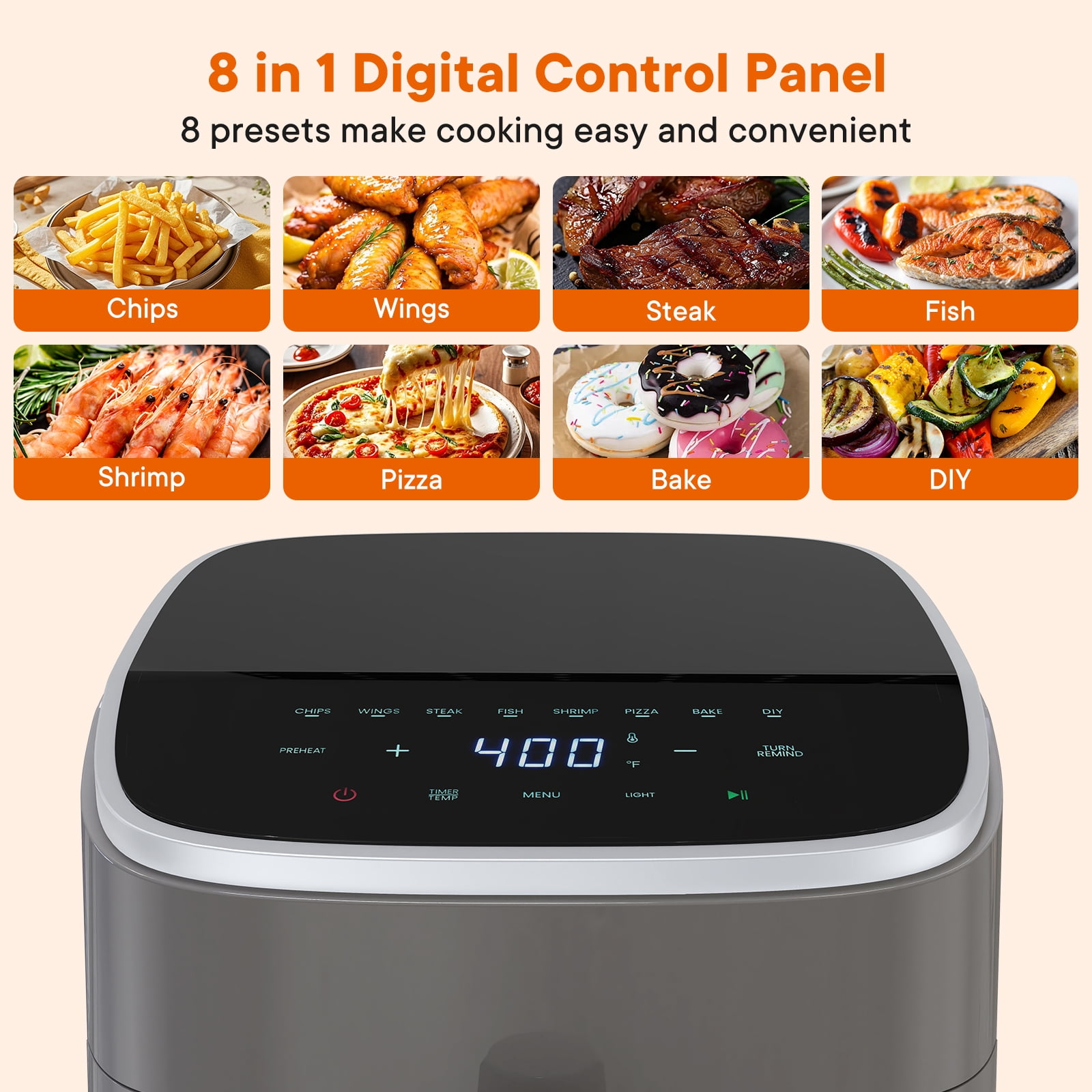 JIOABL 4 Qt Compact Air Fryer, 4-in-1 Air Fry Bake Roast Reheat, Dishwasher-Safe, Gray