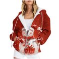 thumbnail image 1 of Sudadera con capucha y manga larga para mujer, informal, con capucha, con estampado navideño, bolsillo, cremallera, manga larga, sudadera con capucha, sudadera de poliéster para mujer, 1 of 4