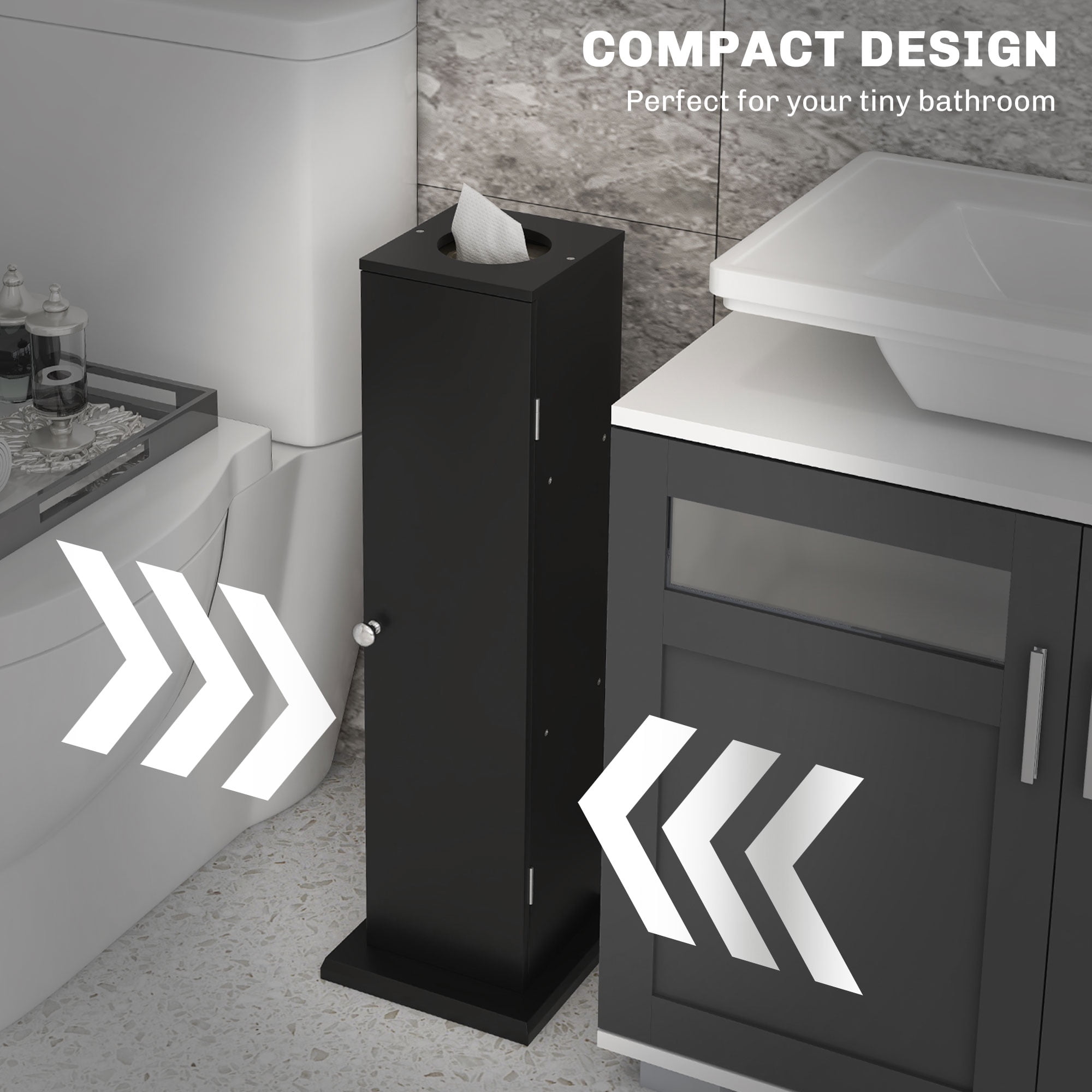 HOQBN Small Toilet Paper Cabinet, Bathroom Corner Cabinet with Doors and Shelves for Paper Shampoo, Black