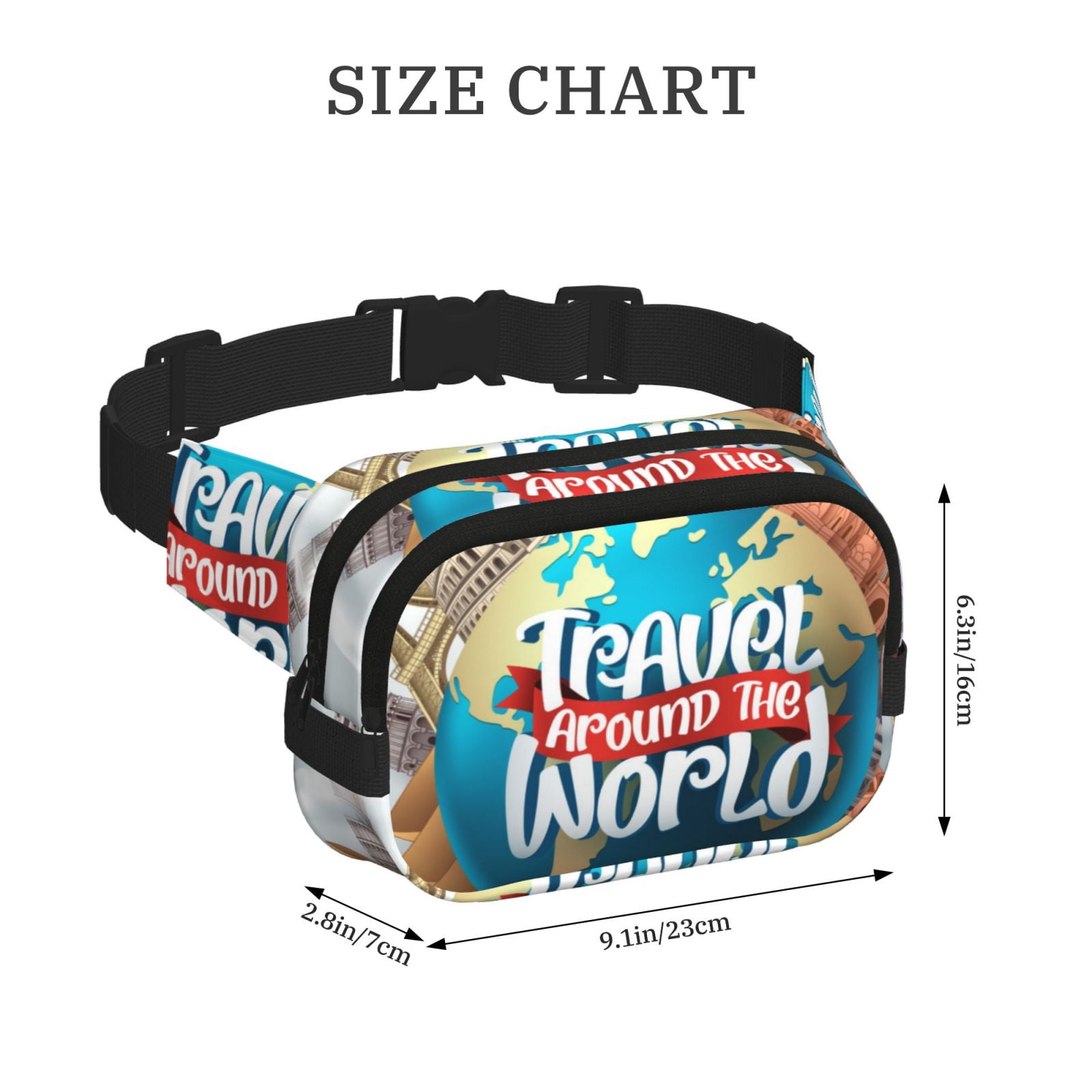Hirioo Travel Around The World for Double Layer Waist Bag Adjustable Fanny Pack For Travel Running Hiking