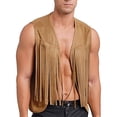 thumbnail image 5 of HOLEI Men Cowboy Tassel Solid Color Vest Suede Leather Fringe Waistcoat Sleeveless Open Front Vest Jacket Black XL, 5 of 6