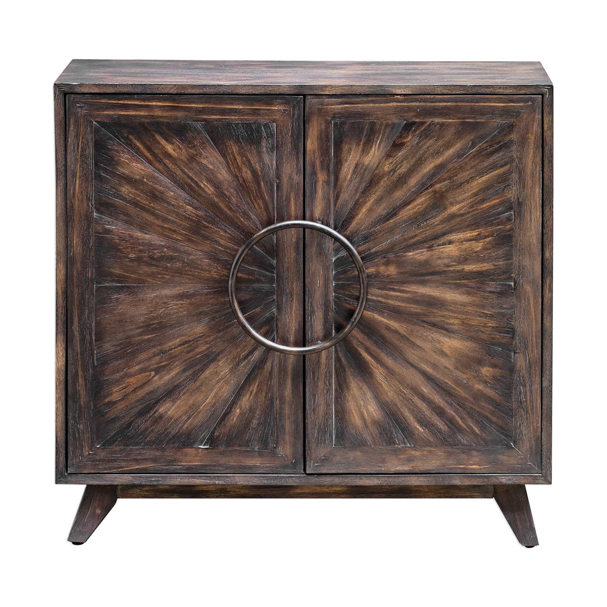 36" Black and Brown Double Door Console with Sunburst Inlay and