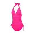 thumbnail image 2 of VISgogo Traje de baño femenino de 2 piezas, camisola de cuello halter de color sólido con cordón + bragas de bikini para mujer, S / M / L / XL / XXL VISgogo moda, 2 of 9