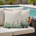 thumbnail image 5 of Spring Blue Flower Pillow Covers 2 Pack Country Watercolor Blue Floral Green Leaf Linen Pillowcase Waterproof Outdoor Throw Pillow Cover for Patio Garden Square Cushion 18”x18”, 5 of 9