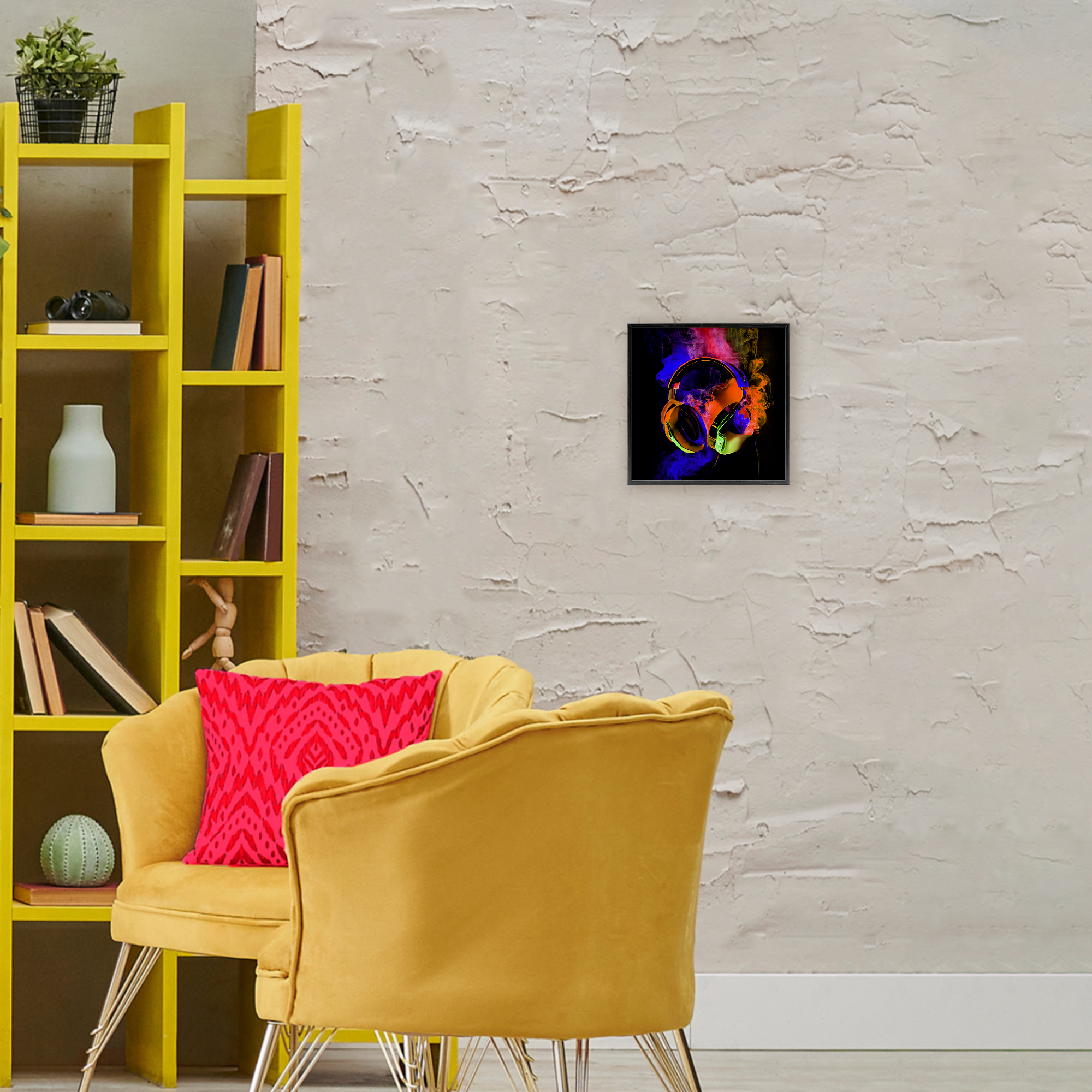 Power Play Headphones Black Framed Giclee Art, design by Sasha