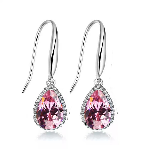 14k White Gold 3 Ct Created Pink Sapphire Teardrop Earrings Plated