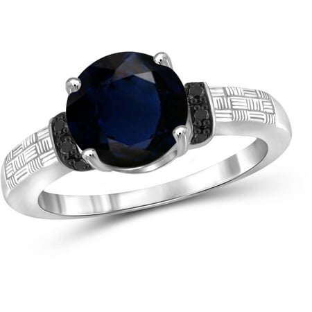 JewelersClub 2.20 Carat T.G.W. Sapphire Gemstone and 1/20 Carat T.W. Black Diamond Sterling Silver Ring