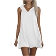 thumbnail image 2 of NXMZXB Hoodie Mini Dress for Women Lightweight Casual Summer Sleeveless Hooded Ruffled Beach Sundress Loose Fit Casual Retro Boho Dresses White S, 2 of 10
