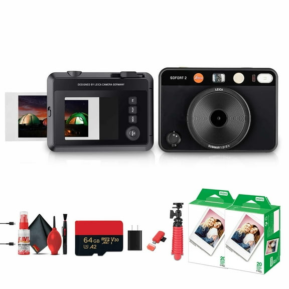 Leica SOFORT 2 Instant Camera – 100 Years of Leica Limited Edition, Hybrid Digital & Instant Print, Premium Design   64GB MicroSD   Flexible Tripod   2x Instant Film (2x 10 Pack)   More