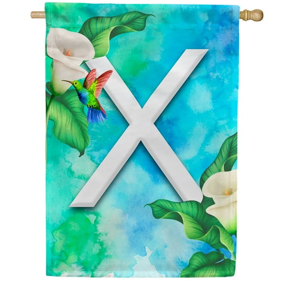 America Forever Summer Flowers Birds Monogram House Flag Letter X 28 x 40 inches Hummingbird Calla Lily Spring Floral Double Sided Vertical Outdoor Yard Lawn Decorative White Floral House Flag
