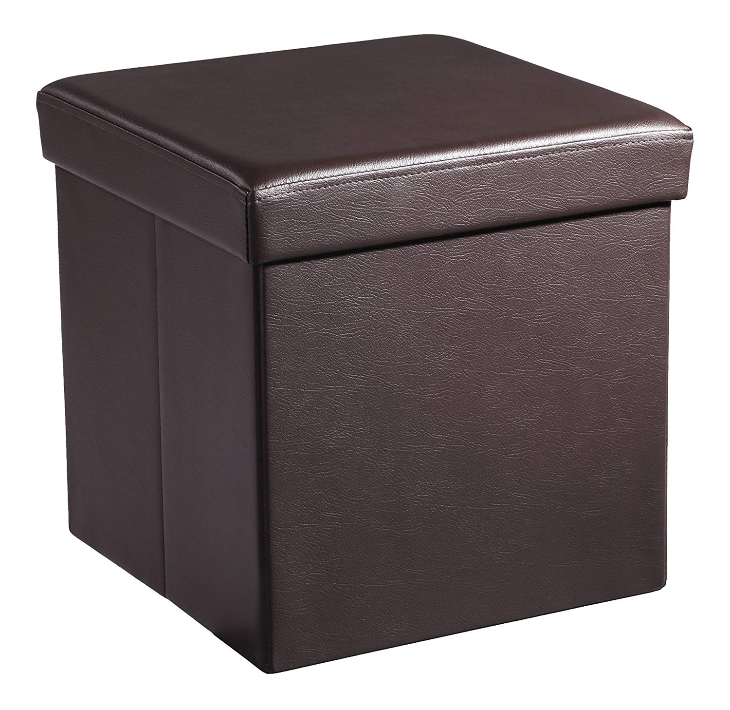 Square Leatherette Foldable Storage Ottoman with Padded Seat, Brown