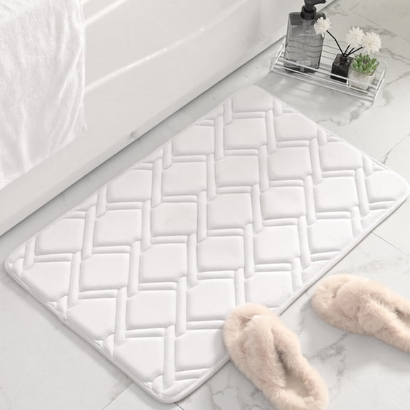 Bathroom Rugs 19.6"x31.5" Soft Memory Foam Water Absorbent Non Slip White Geometric Pattern Bath Mats