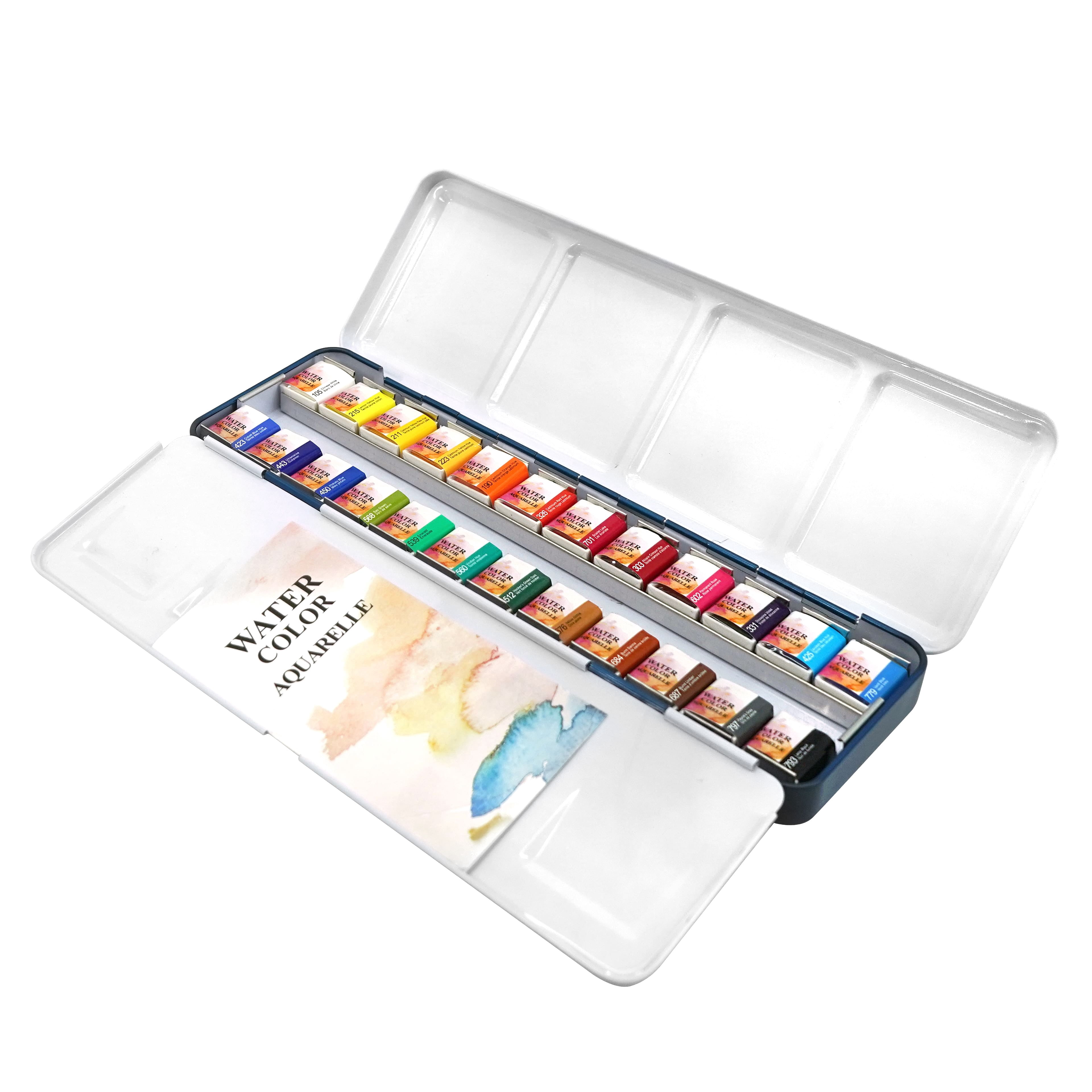 24 Half Pans Classic Watercolor Set by Artist's Loft - Highly Pigmented Colors in Metal Tins – Ideal for Watercolor Painting - Mixed Media - and Travel - 6 Pack
