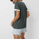 thumbnail image 5 of Sudadera con cremallera,Camiseta holgada informal con cuello en V para mujer, blusa de manga corta con patchwork, poliéster, corte cómodo, uso diario, sopatenor, 5 of 8