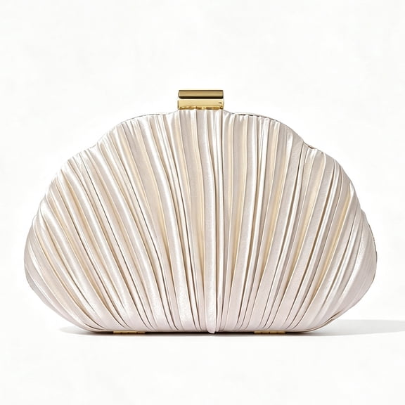 Women's Pleated Shell Clutch Bag Evening Handbag with Metal Frame for Party Wedding