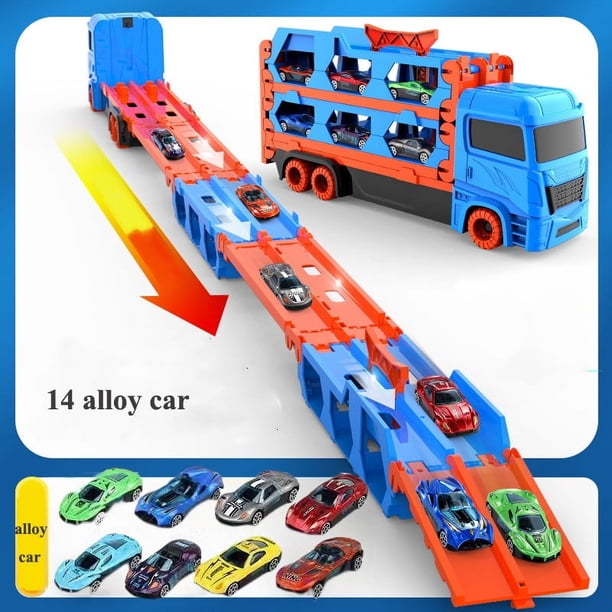 Camión transportador de coches grande, pista plegable, vehículo de carreras, juegos competitivos para niños, almacenamiento, coche de aleación, juguete para niños, regalo novedoso