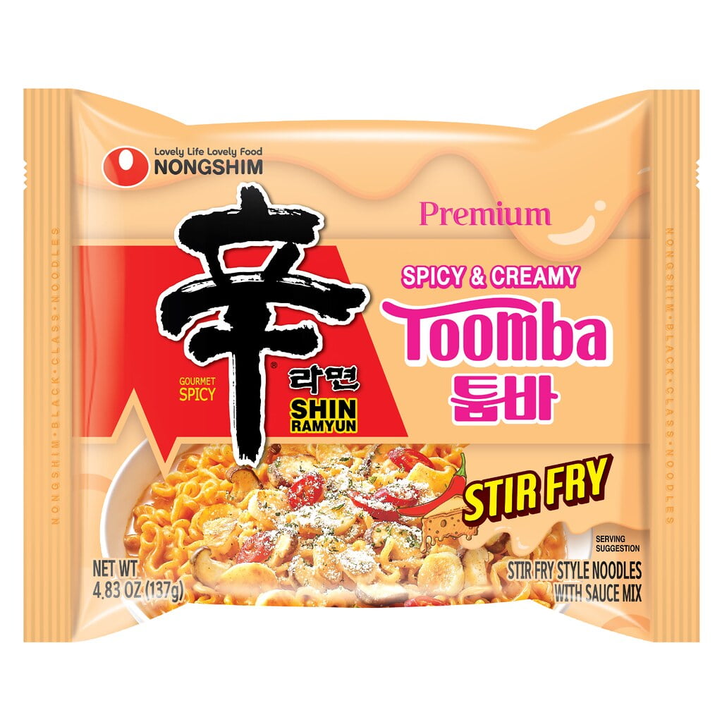 Nongshim Shin Toomba Stir Fry Creamy Premium Ramen Noodle Soup Pack, 4.83 oz X 4 Count, Shelf-Stable
