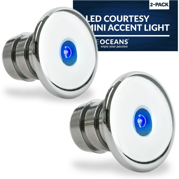 Five Oceans LED Marine Courtesy Lights, 2-Pack Boat Mini Accent Light, Round Deluxe Light for Boat Interior, Deck, Cockpit, Blue LED, for Pontoon, Fishing Boat, Bass Boat, Sailboat, RVs - FO-2445-M2