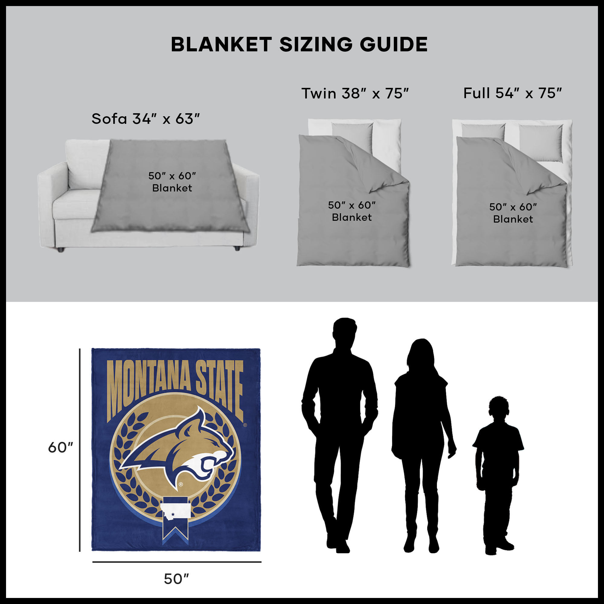 Montana State NCAA Apex Silk Touch Sherpa Throw 50x60 inches
