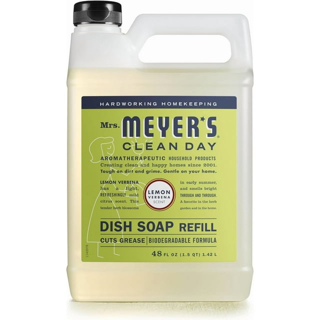 Recharge de Savon à Vaisselle Liquide Mrs. Meyer's, Formule Biodégradable, Verveine Citronnée, 48 fl oz