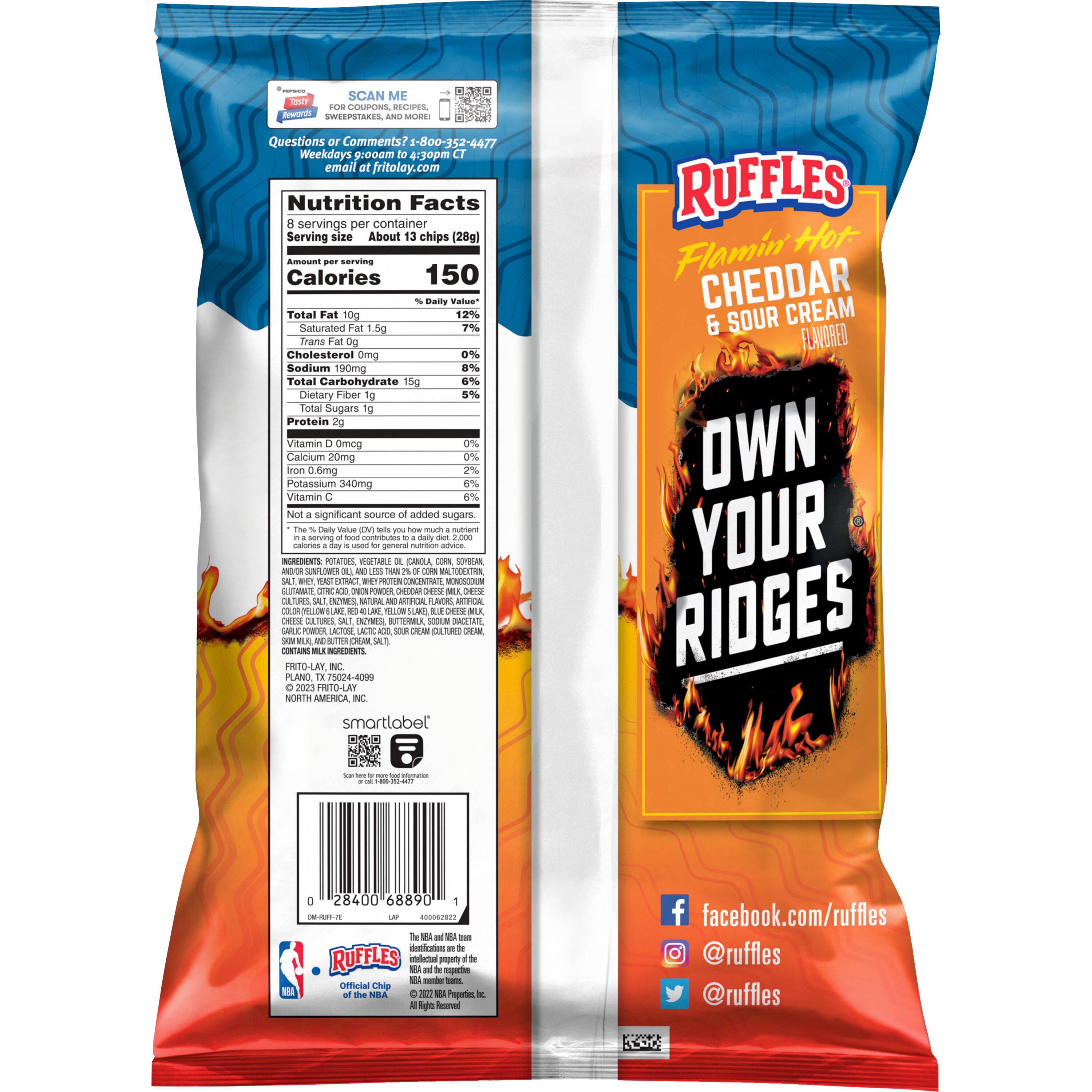 Ruffles Flamin' Hot Cheddar & Sour Cream Potato Chips – 8 Oz Bag