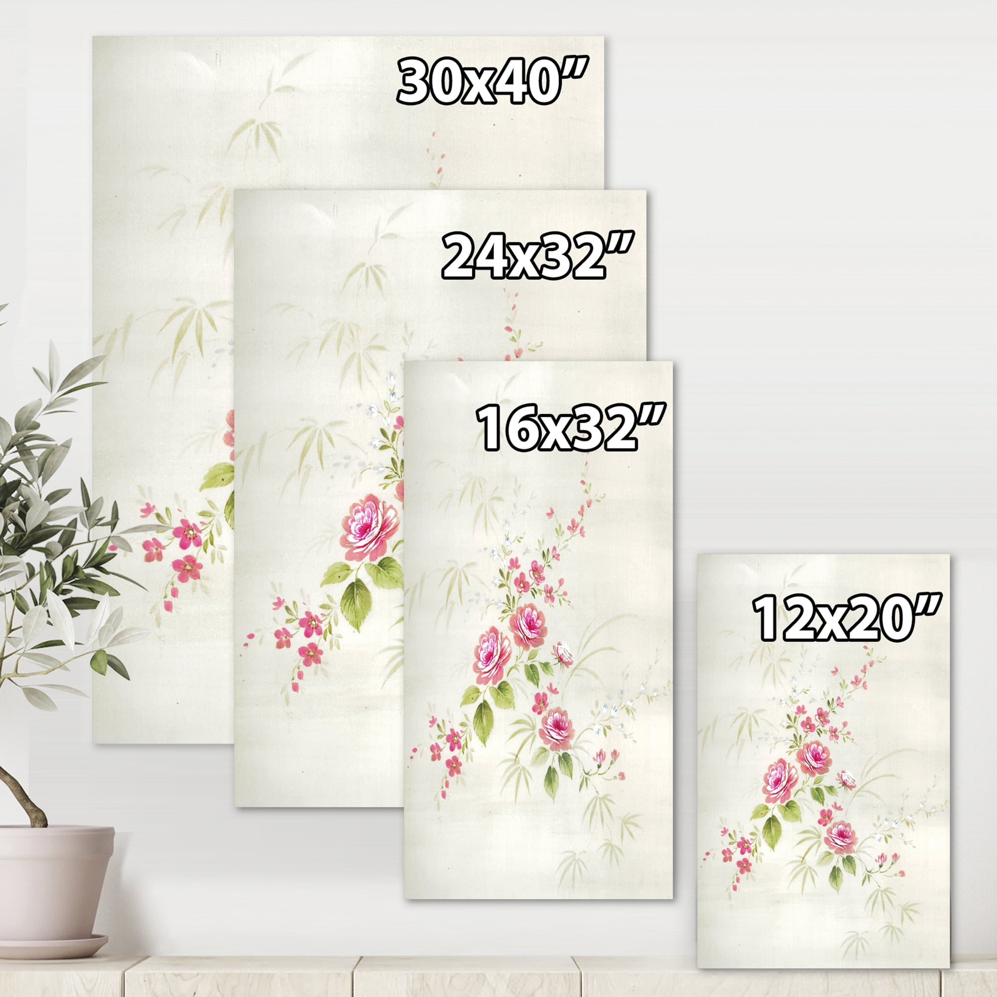 Abstract Retro Drawing of Flowers II 12 in x 8 in Painting Canvas Art Print, by Designart