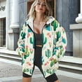 thumbnail image 3 of COEQINE Oversized Women's Hoodie Fashion Full Zipper Sweatshirts Cactus and Flower White Print Long Sleeve Casual Wear Fall Winter Outfits Jacket with Pockets, 4XL, 3 of 7