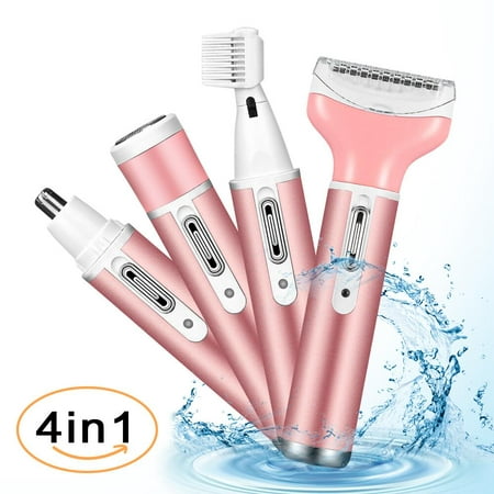 4 in 1 Women Electric Shaver Rechargeable Razor, Waterproof Painless Epilator Body Hair Remover Nose Hair Beard Bikini Eyebrow Trimmer Face Facial Removal Groomer Armpit Legs Clipper Lady Grooming