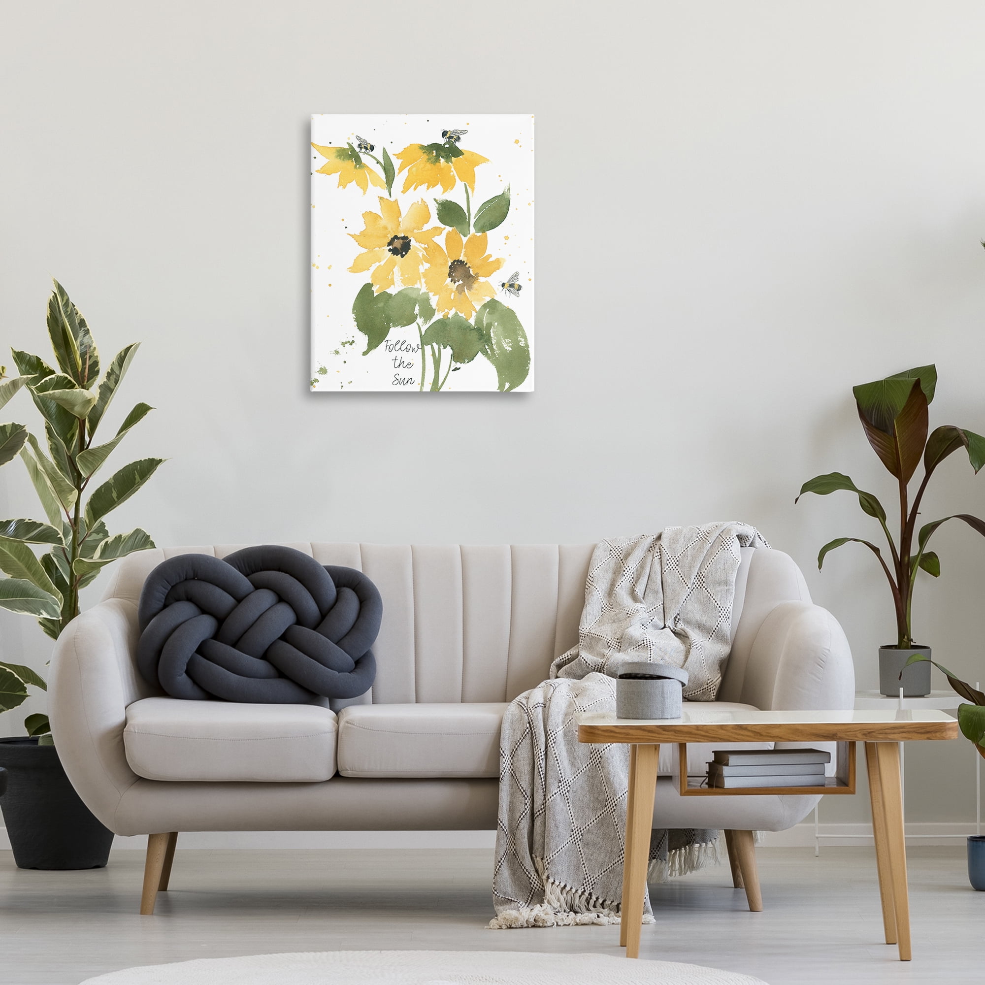 Stupell Industries Follow The Sun Phrase Botanical & Floral Painting Gallery Wrapped Canvas Art Print Wall Art, 24 x 30