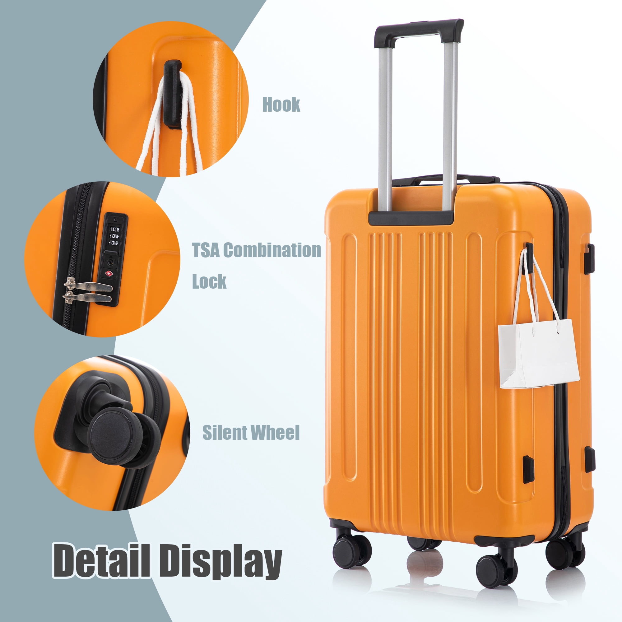 Alvantor 3 Piece Luggage Sets, ABS Spinner Suitcase with TSA Lock (20"/24"/28", Orange)